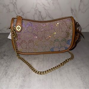 Coach Swinger Bag 20 With Chain In Rainbow Crystal Signature Jacquard
